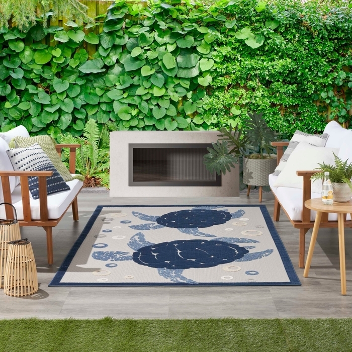Area Rug Floral Raised Texture Outdoor Durability Poolside Lounge