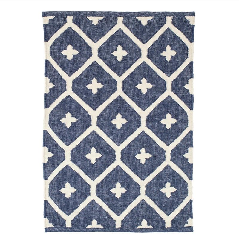 Area Rug Floral Vine Pattern Coastal Cottage Durable Outdoor Navy