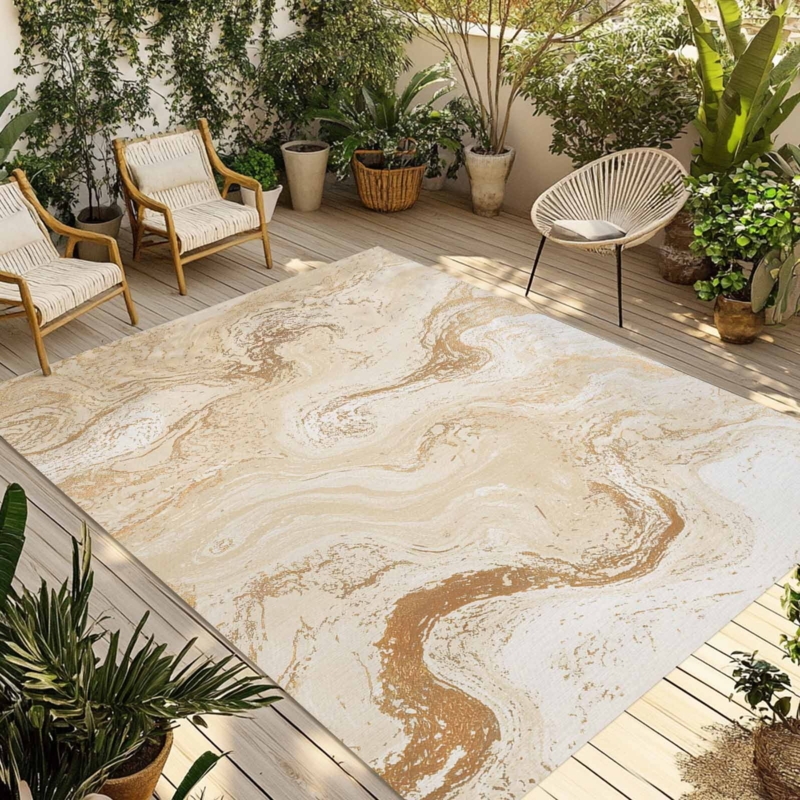 Area Rug: Fluid Marble Aesthetic Beige Minimalist Patio