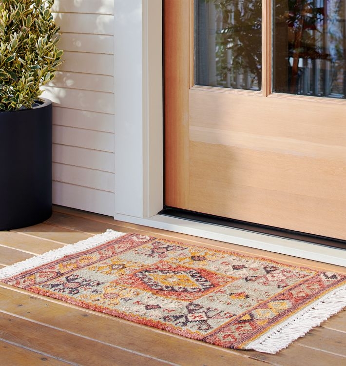 Area Rug, Geometric Block Pattern, Rust and Charcoal, Flatweave Textile