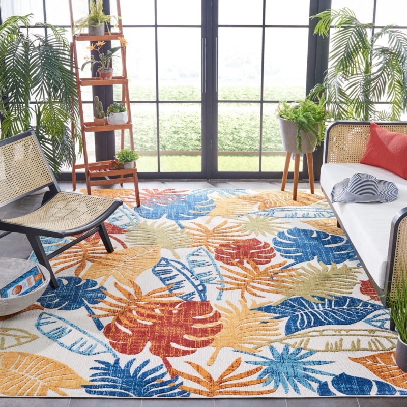 Area Rug Geometric Border Flatweave Coastal Traditional Living Room