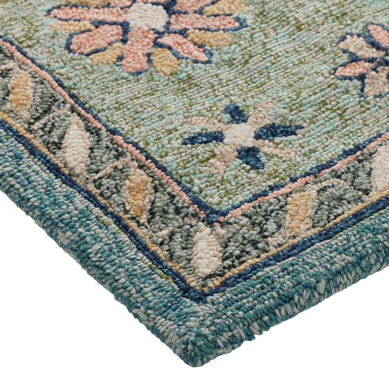 Area Rug Geometric Grid Hand Hooked Teal Transitional