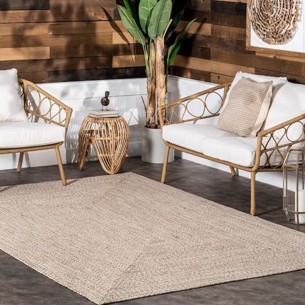Area Rug: Geometric Lattice Patio Rug, Tan Flatweave Accent