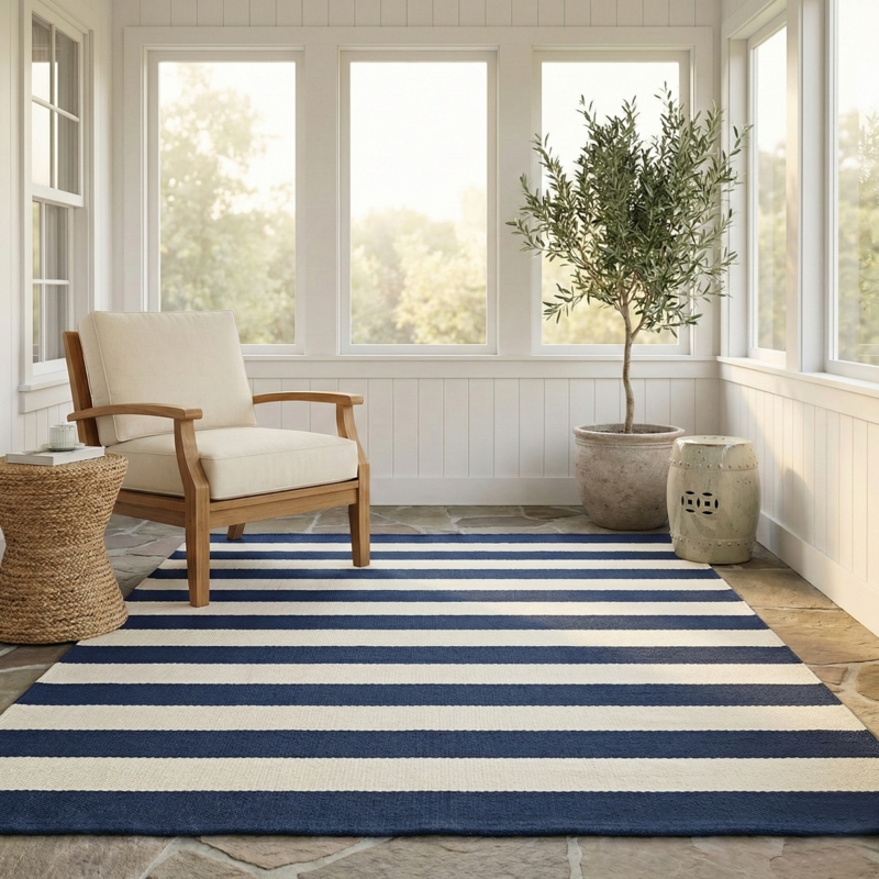 Area Rug Geometric Lattice Transitional Flat Weave Outdoor