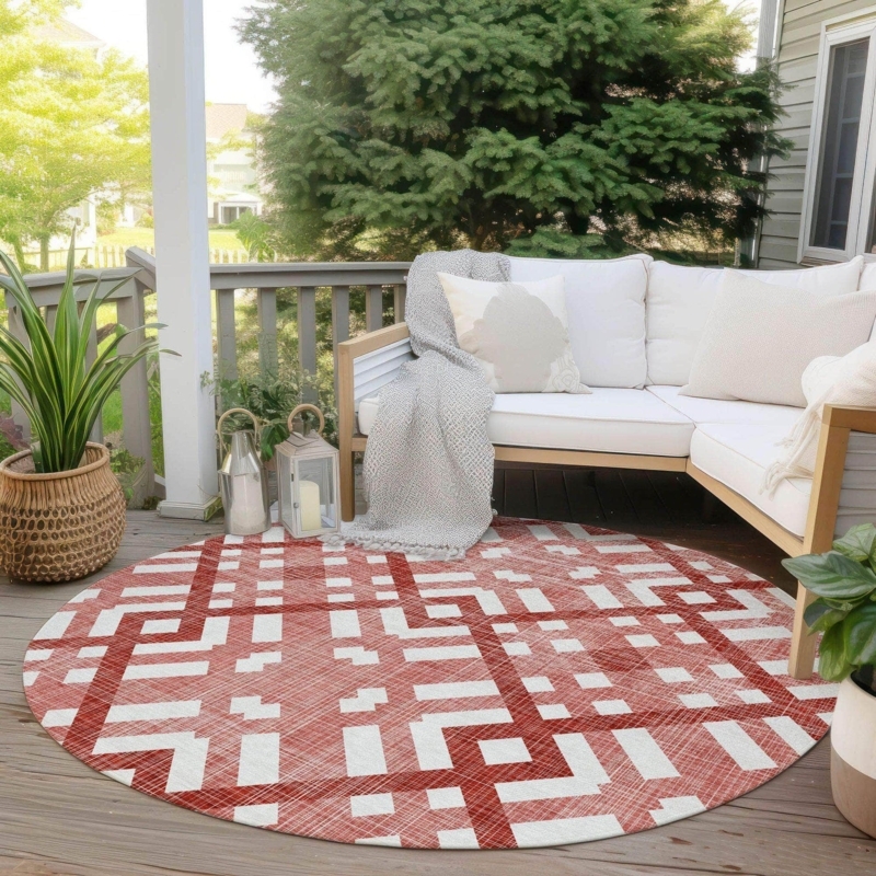 Area Rug Geometric Linework Bold Red Modern Living Room Mat