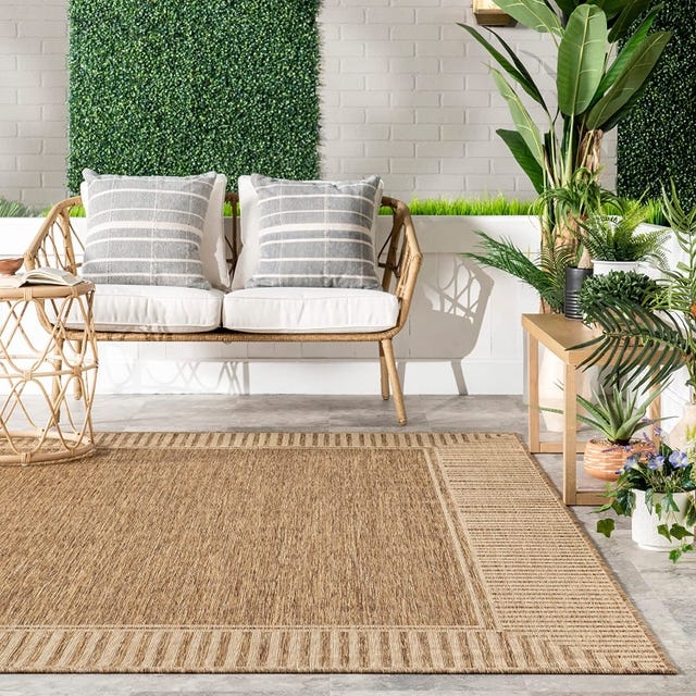 Area Rug: Geometric Stripe Pattern, Black & White Coastal Patio Design