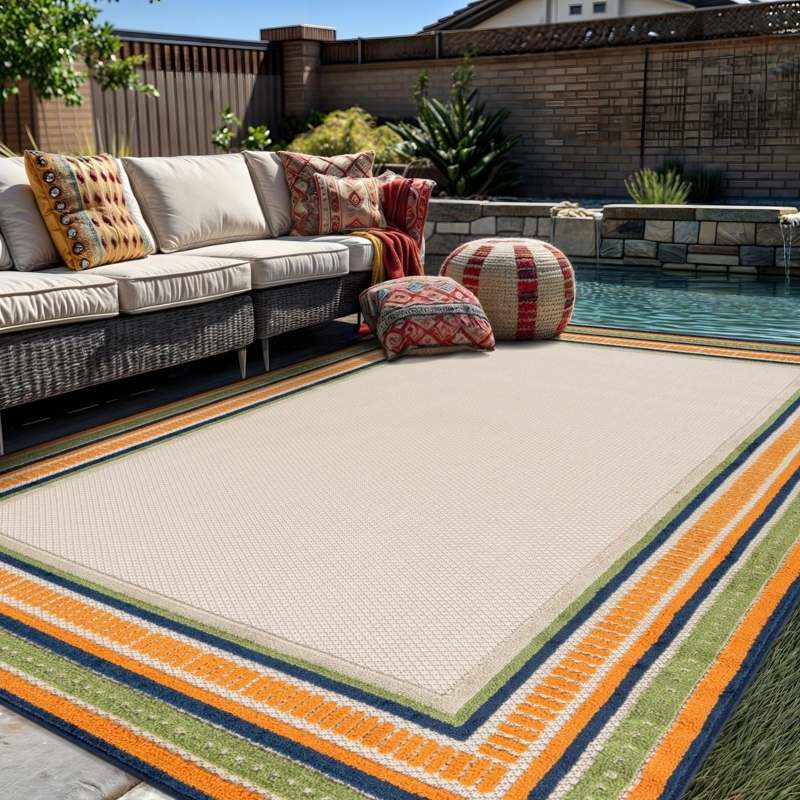 Area Rug Geometric Trellis Pattern High-Low Pile Silver Cream