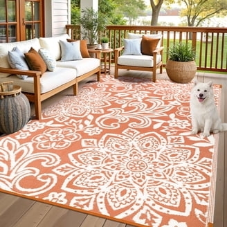 Area Rug: Geometric Trellis Pattern, Navy Blue, Outdoor Reversible