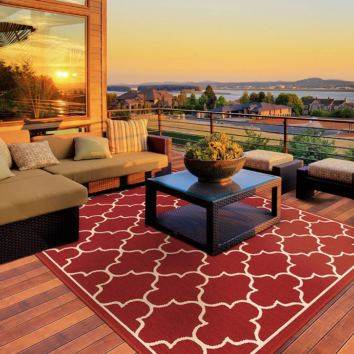 Area Rug Geometric Trellis Pattern Red Ivory Modern Living Room