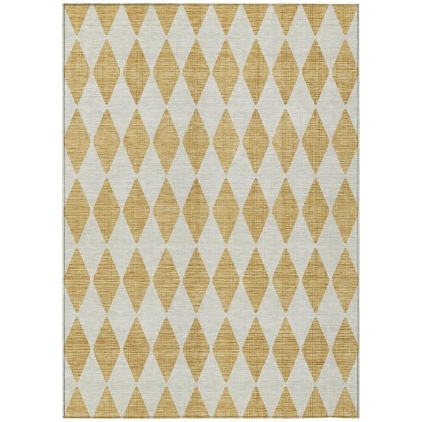Area Rug Geometric Triangle Pattern Woven Edge Low Pile Tan