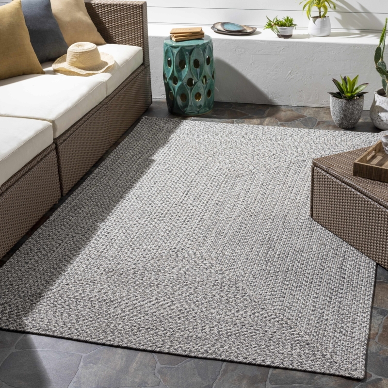 Area Rug: Gray Diamond Trellis Pattern, Low Pile Geometric Patio Rug