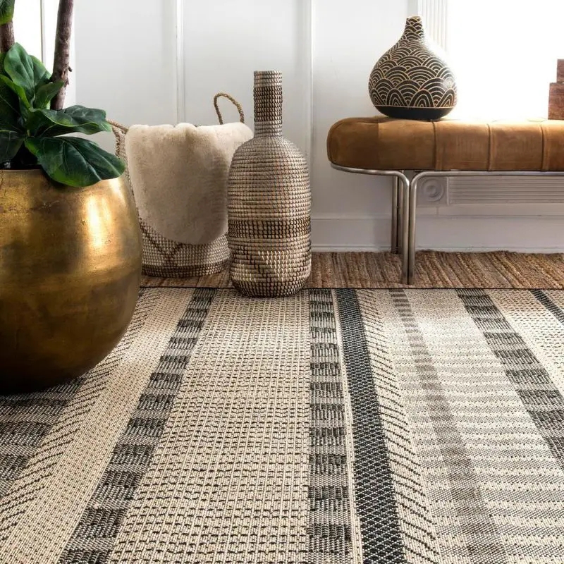 Area Rug: Gray Geometric Diamond Border, Coastal Modern Deck Seating