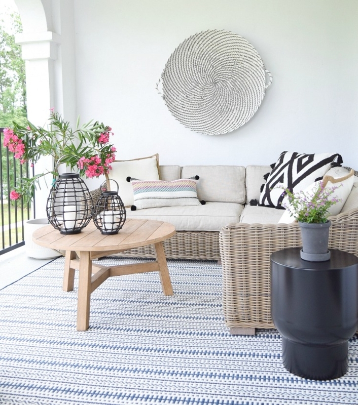 Area Rug Gray Geometric Woven Texture Boho Cozy Patio Styling Ideas