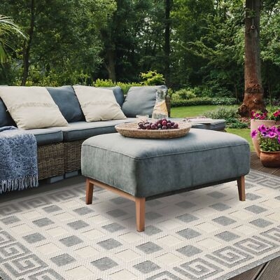 Area Rug Greek Key Border, Grey Geometric Border Rug Decor