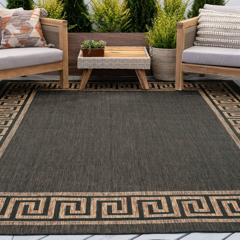 Area Rug Greek Key Pattern Beige Border Neoclassical Patio Decor