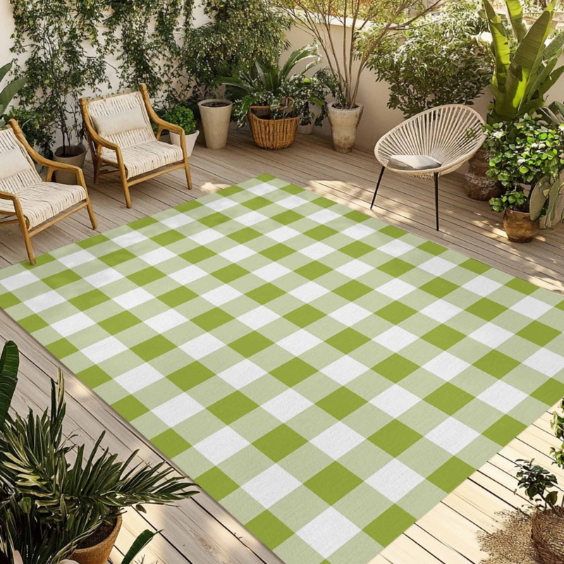 Area Rug Green Buffalo Check Gradient Plaid Outdoor Decor