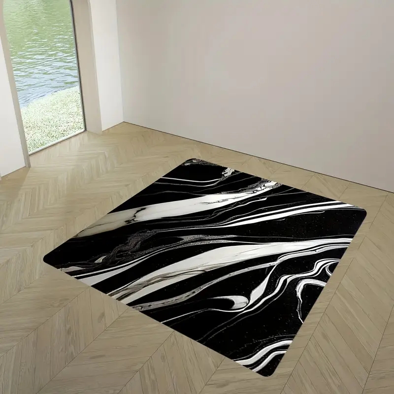 Area Rug: Grey & White Marble Veining, Low Pile Design