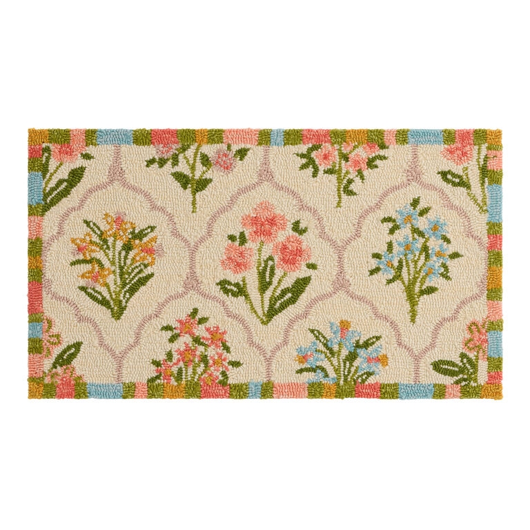 Area Rug Hand Hooked Texture Multicolored Looped Floral