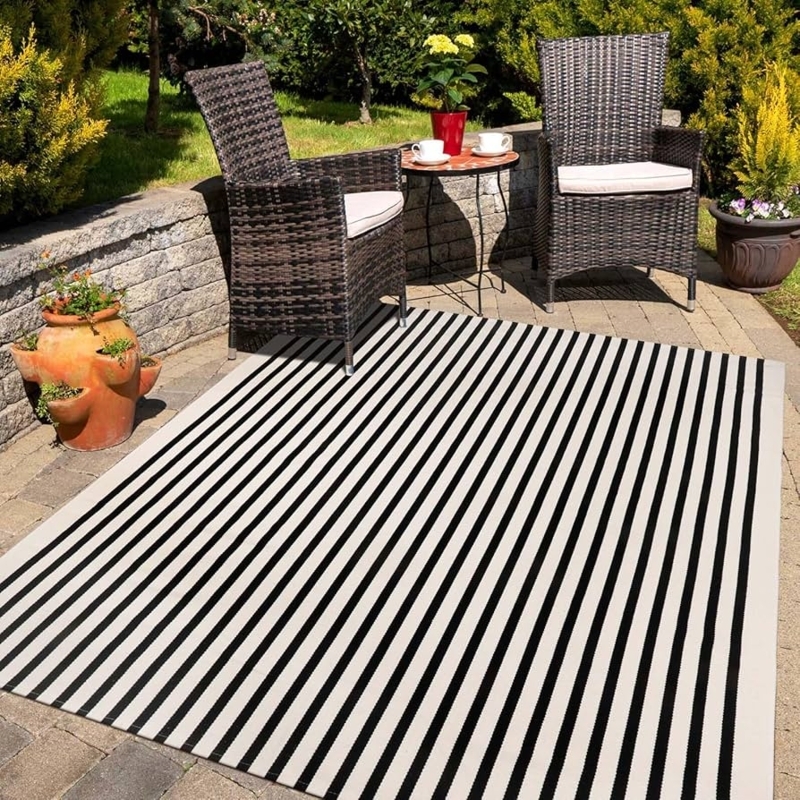 Area Rug Hand Woven Bold Stripe Reversible Farmhouse