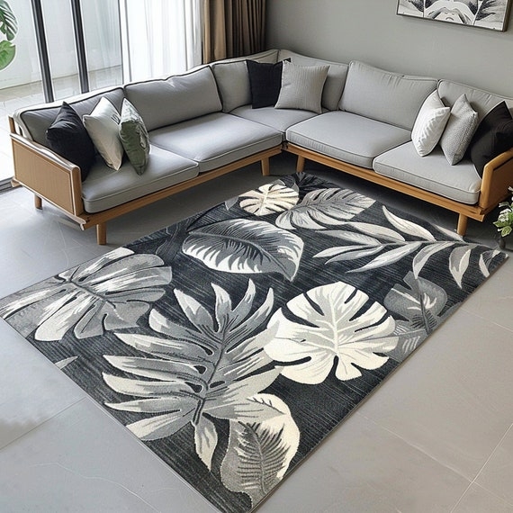 Area Rug: High Contrast Botanical Print, Bold Botanical Area Rug Decor