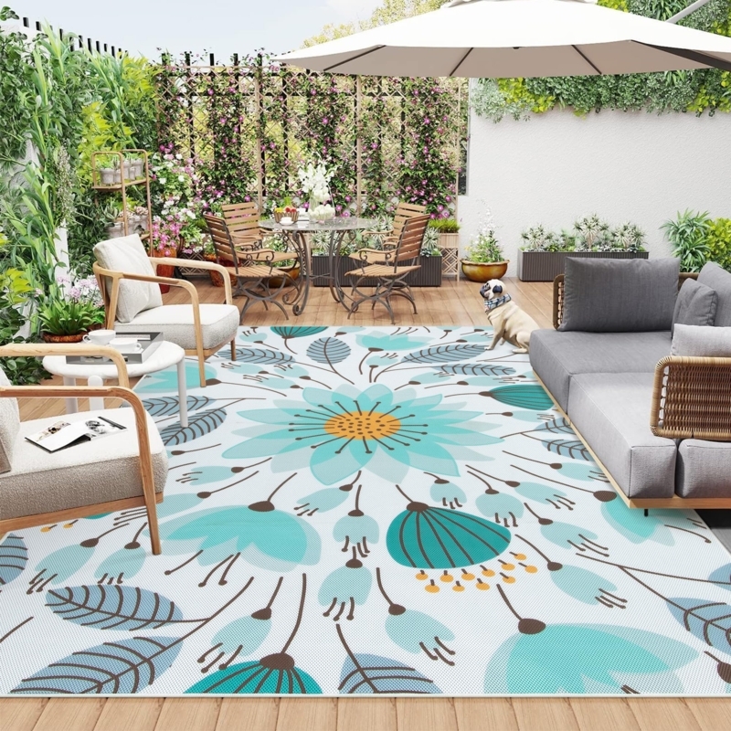 Area Rug High Contrast Navy Palette Modern Floral Living Room Decor