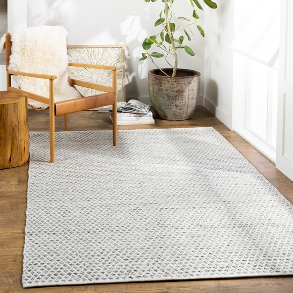 Area Rug: High-Low Diamond Pattern Beige Geometric Pile