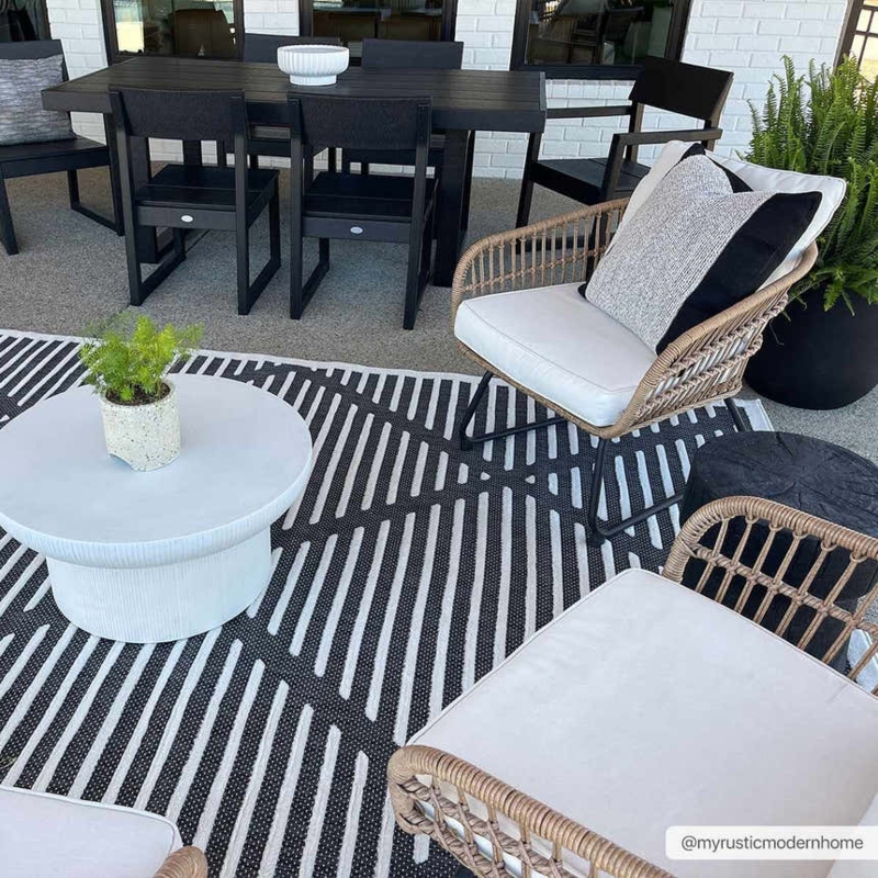 Area Rug High Low Pile 3D Pattern Black Weather Resistant