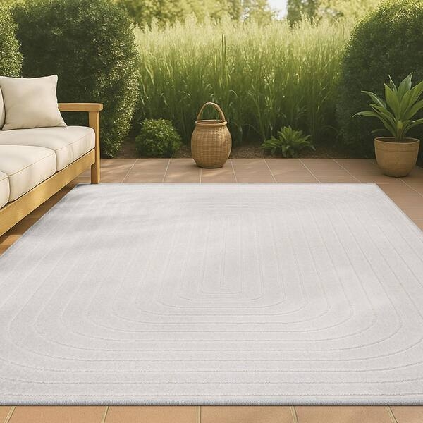 Area Rug High-Low Texture, Ivory Scandinavian Outdoor Patio Rug