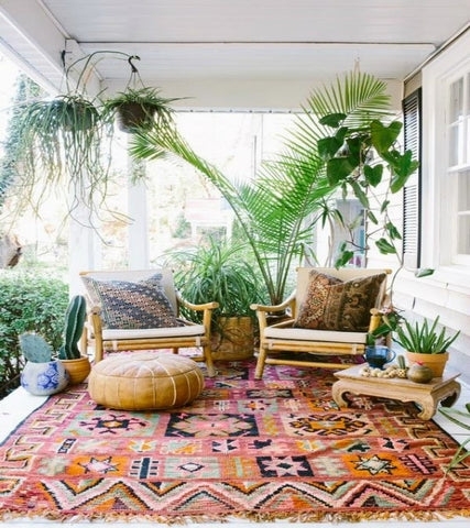 Area Rug: High Pile Moroccan Rug on Outdoor Patio
