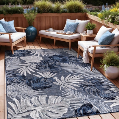 Area Rug: Honeycomb Pattern, Navy and White, Coastal Deck