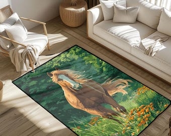 Area Rug, Horse Rider Silhouette Graphic, Equestrian Sunset Palette, Rustic