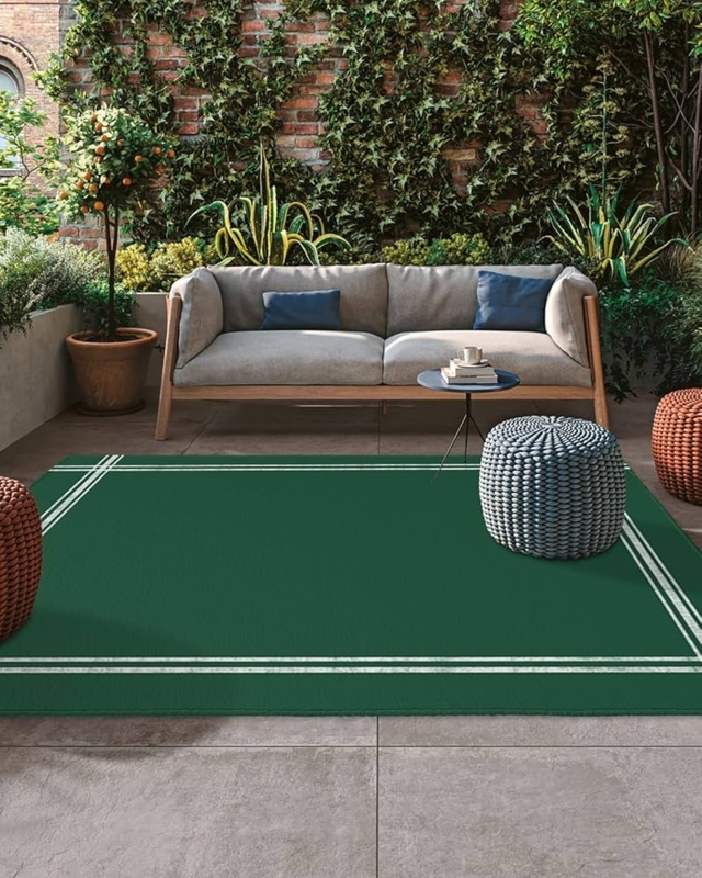 Area Rug Hunter Green Solid Color Low Profile Minimalist Mat