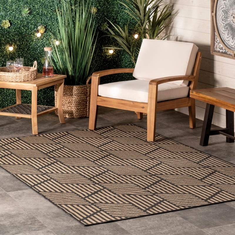 Area Rug Indoor Outdoor Charcoal Geometric Tile Flatweave