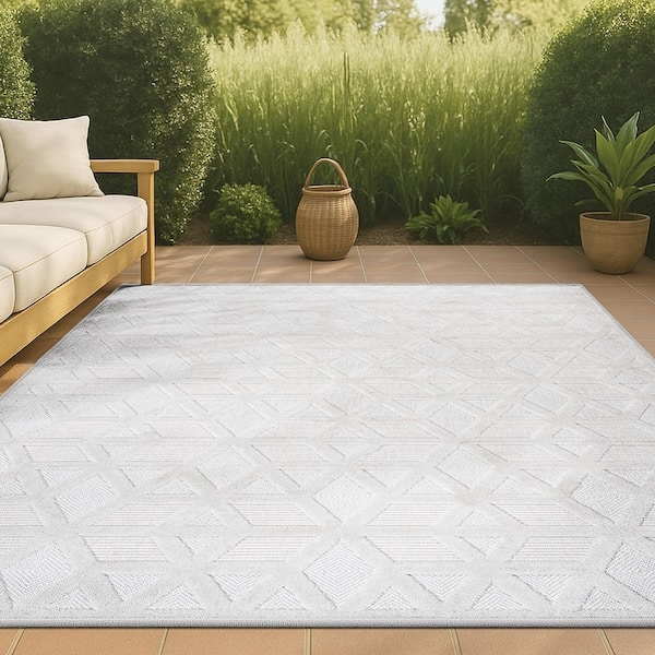 Area Rug Indoor Outdoor Tribal Blue Geometric Pattern Bohemian Ivory