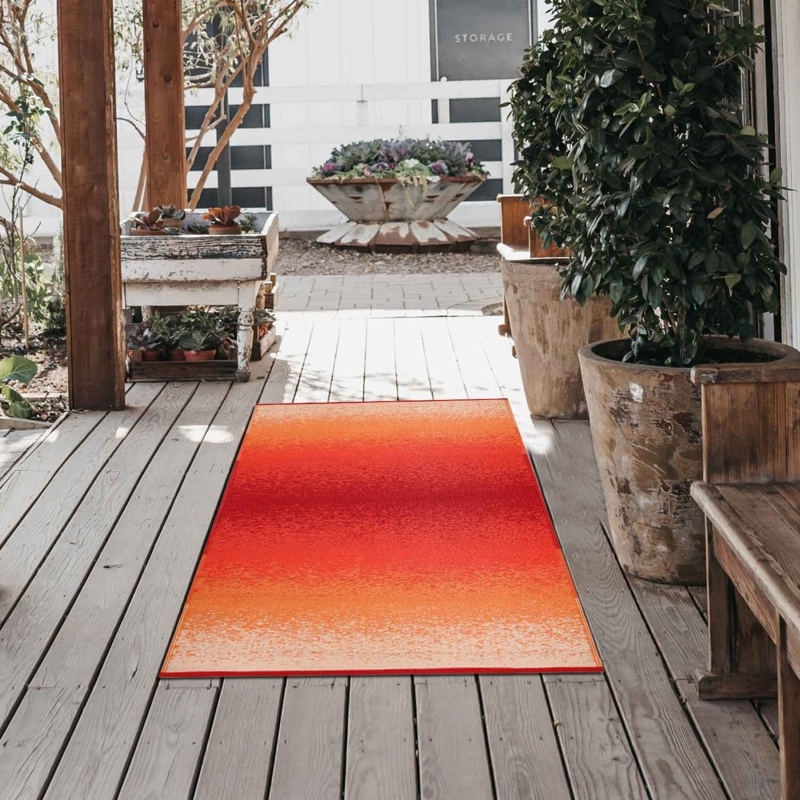 Area Rug Interlocking Geometric Burnt Orange Low Pile Modern Bohemian
