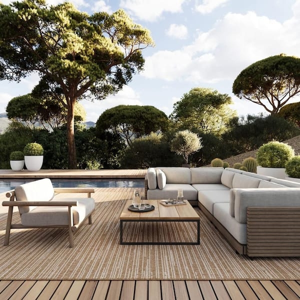 Area Rug: Ivory Distressed Pattern, Abstract Outdoor Rug Styling Ideas