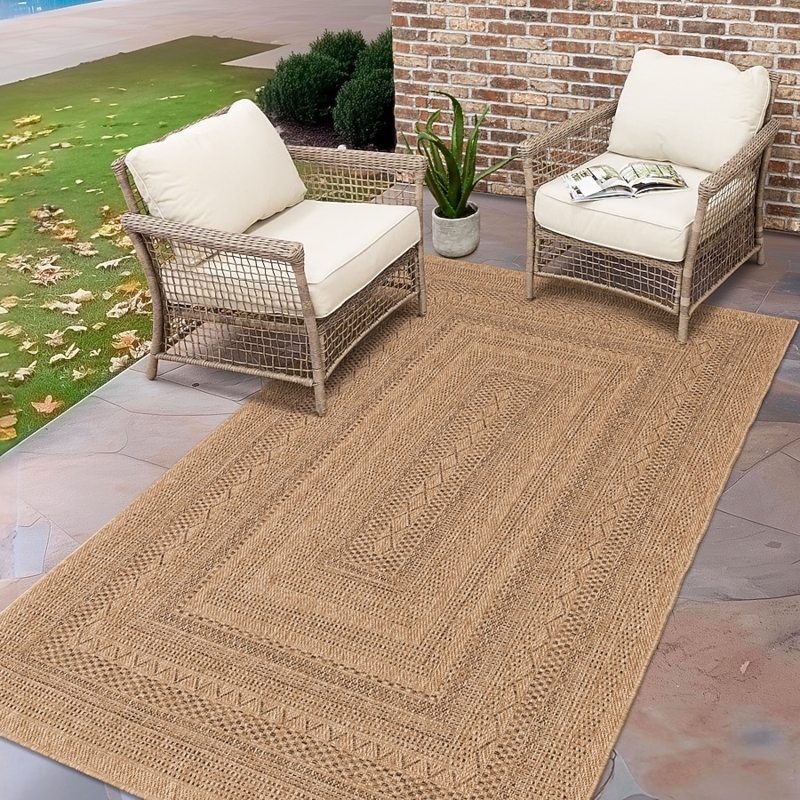 Area Rug Jute Style Weave Tan Coastal, Natural Woven Outdoor Area Rug
