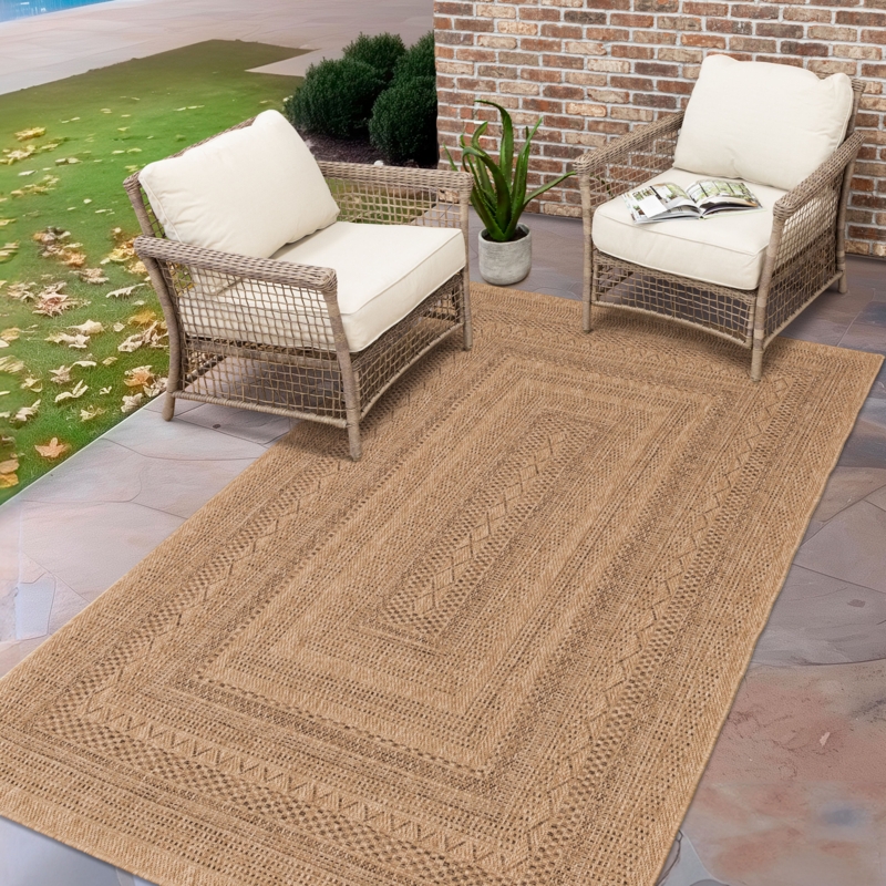 Area Rug Jute Style Woven With Contrasting Border
