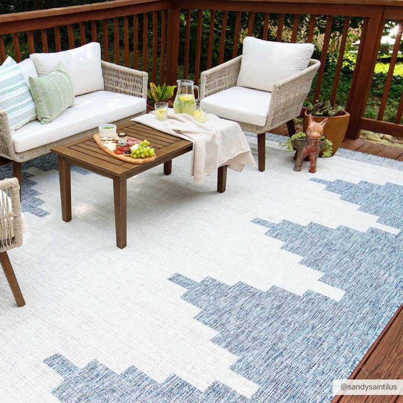 Area Rug Large Scale Floral Pattern Navy White Contrast