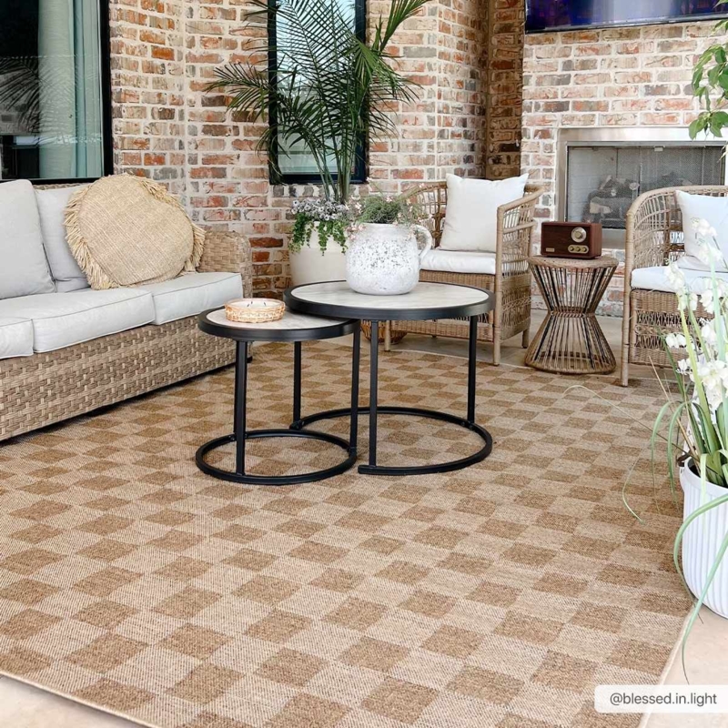 Area Rug Large Scale Grid Pattern Brown Cream Organic Modern Decor