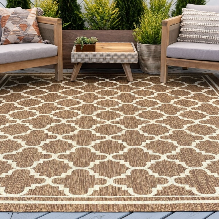 Area Rug Large Scale Trellis Golden Yellow Hue Water Resistant Porch