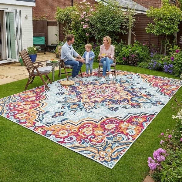 Area Rug Large Trellis Pattern Waterproof Navy Garden Styling