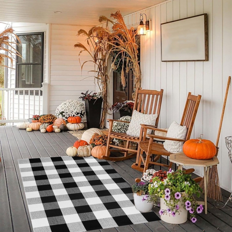 Area Rug Layered Doormat Buffalo Plaid Cozy Farmhouse Entryway