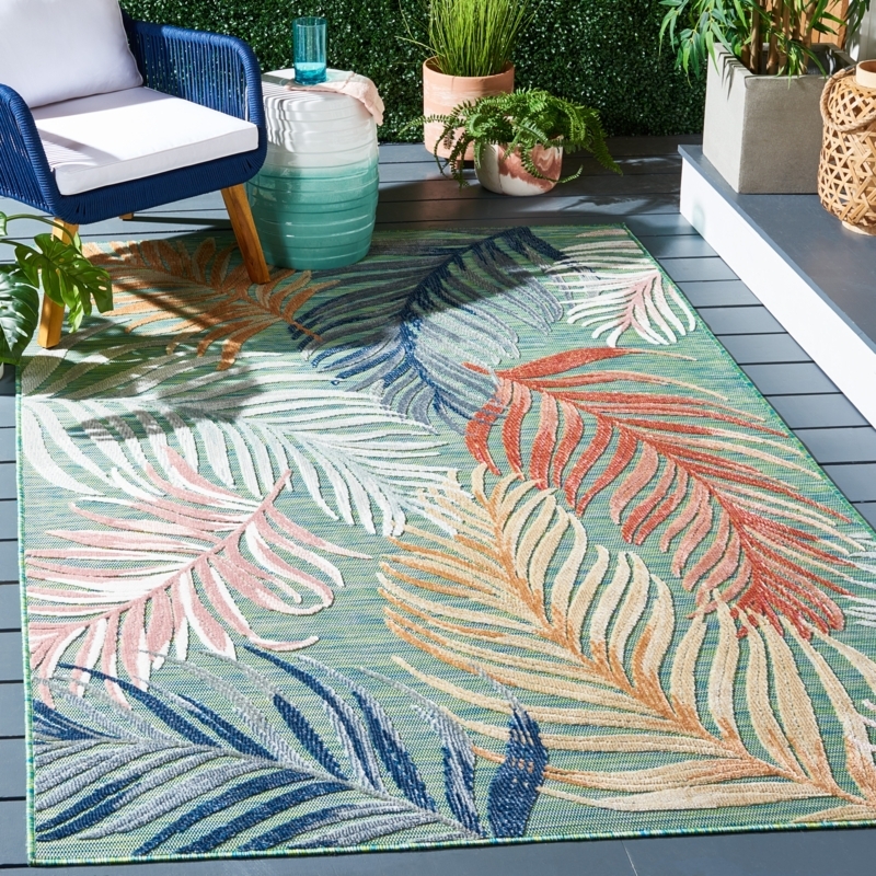 Area Rug, Light Blue Botanical Floral Pattern, Coastal Style, Woven Texture