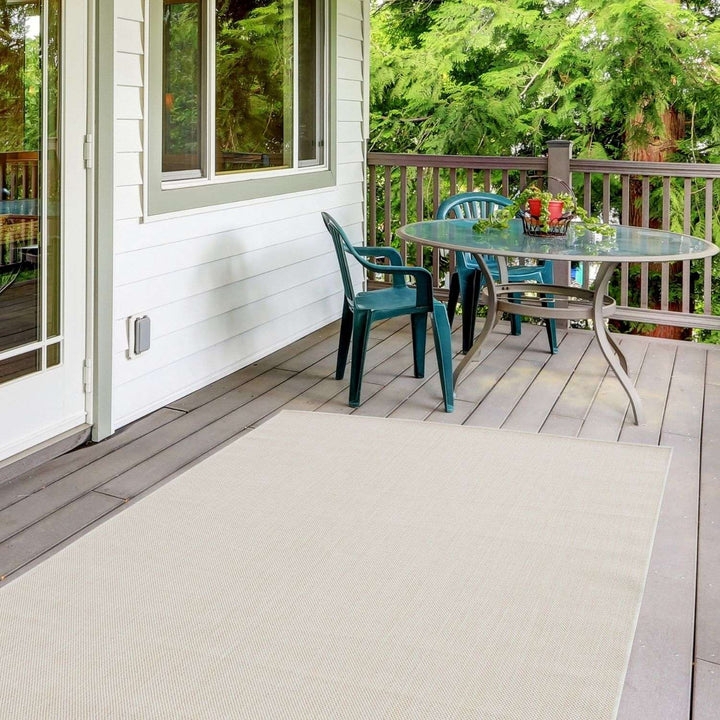 Area Rug: Linear Weave Texture in Neutral Palette for Garden Patio