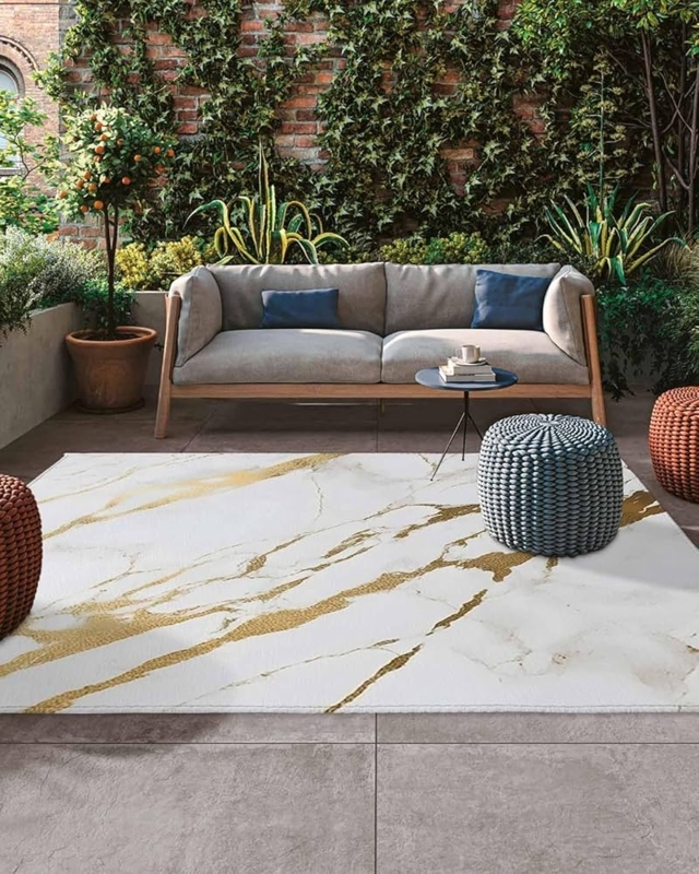 Area Rug Marble Veining Pattern White Geometric Accents Modern Glam