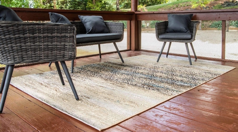 Area Rug: Marbled Pattern, Blue and Beige Palette, Coastal Deck Decor