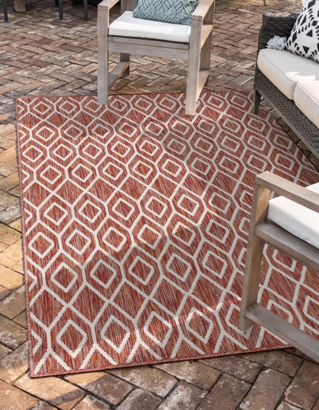 Area Rug Medallion Pattern Distressed Rust Light Blue Boho Style