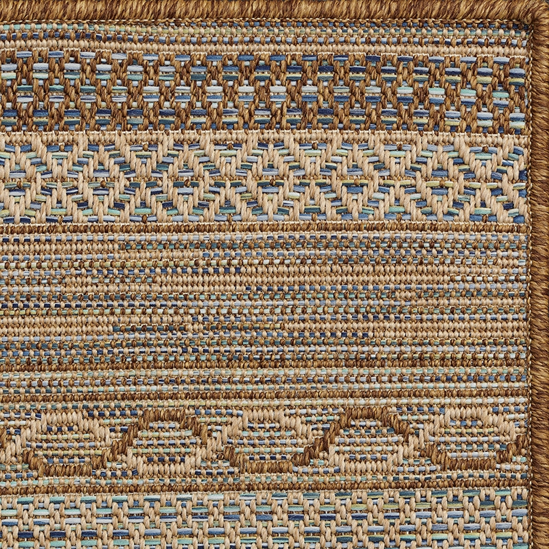Area Rug, Mitered Corner Bordered Rug with Navy Edge