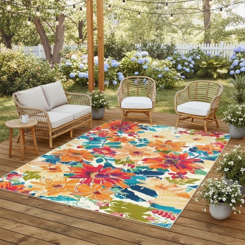 Area Rug: Modern Garden Rug Styling Concept, Oversized Floral Print